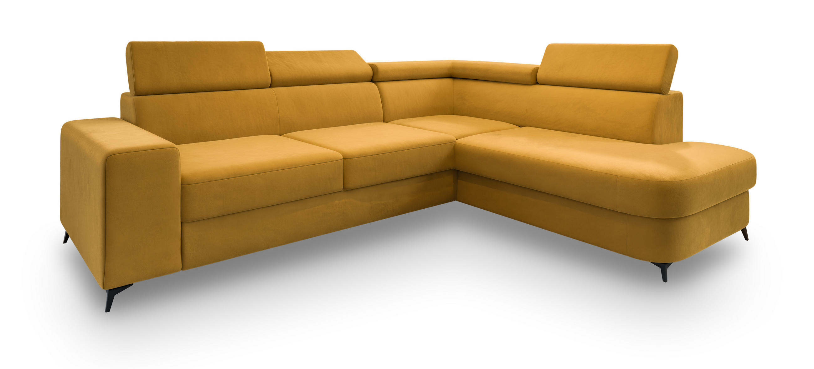 ECKSOFA ALVORO R-S Gelb Velours-Stoff mit Schlaffunktion - Gelb, Holz (253/190cm) - MASSENO