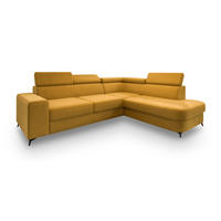ECKSOFA ALVORO R-S Gelb Velours-Stoff mit Schlaffunktion - Gelb, Holz (253/190cm) - MASSENO