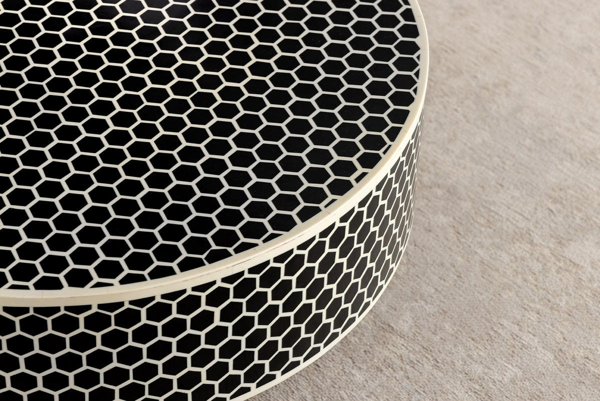 COUCHTISCH HARMONY NATURE Eisen rund Schwarz|Weiß 60cm - Goldfarben/Schwarz, Kunststoff/Metall (60/60/35cm) - riess-ambiente