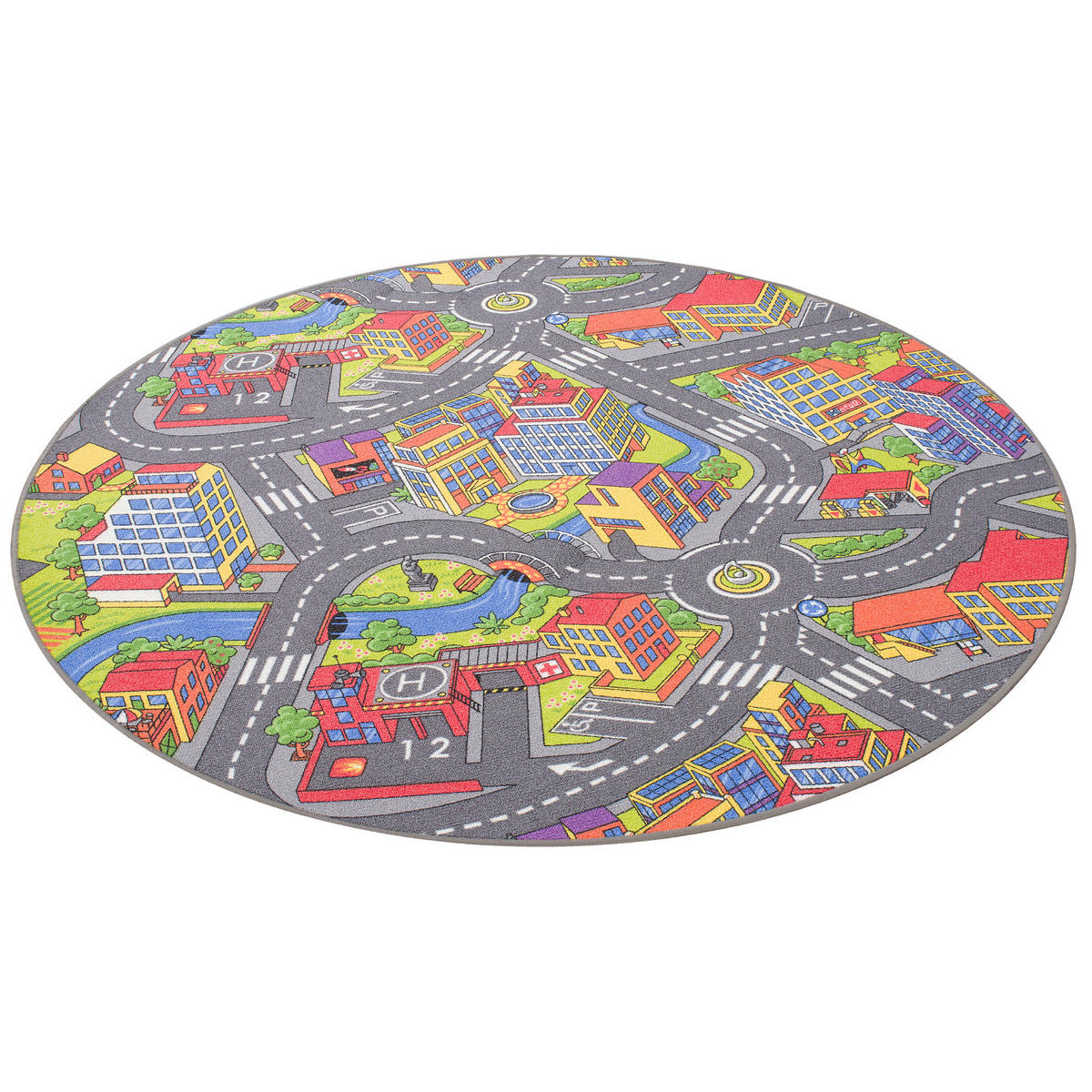 KINDER SPIEL TEPPICH LITTLE TOWN 3D RUND - Multicolor, Textil (100/100cm) - Snapstyle