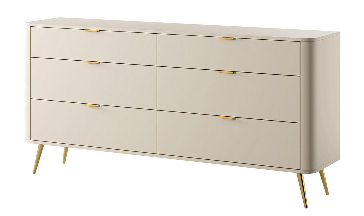 KOMMODE Oval Beige 172 cm - Beige/Goldfarben, Holzwerkstoff/Metall (172/84/38cm) - Selsey