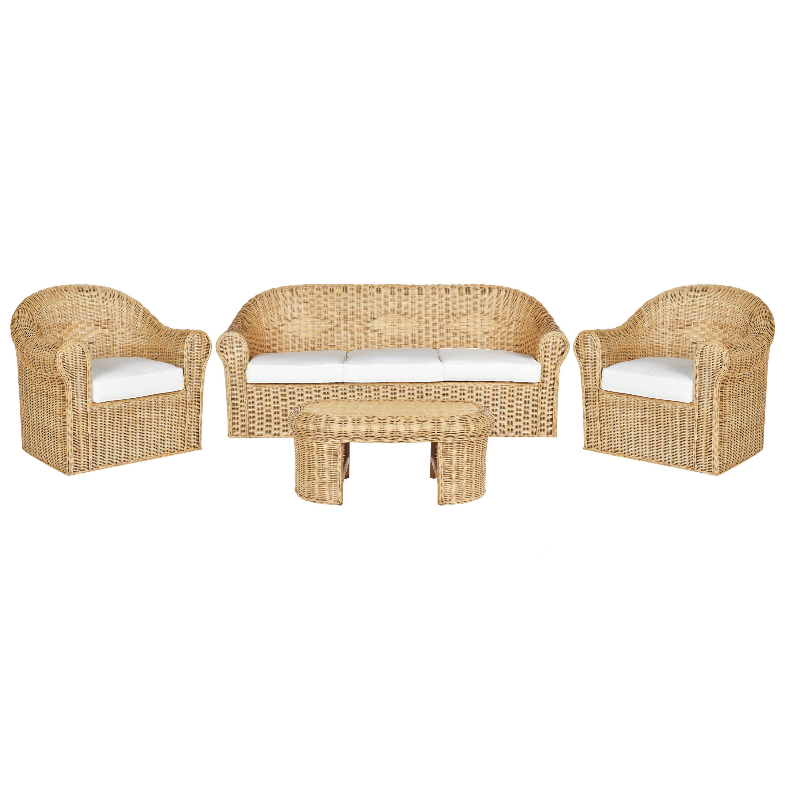 LOUNGE SET 5-Sitzer Rattan naturfarben Auflagen weiß Fracasti - Naturfarben, Naturmaterialien - Beliani