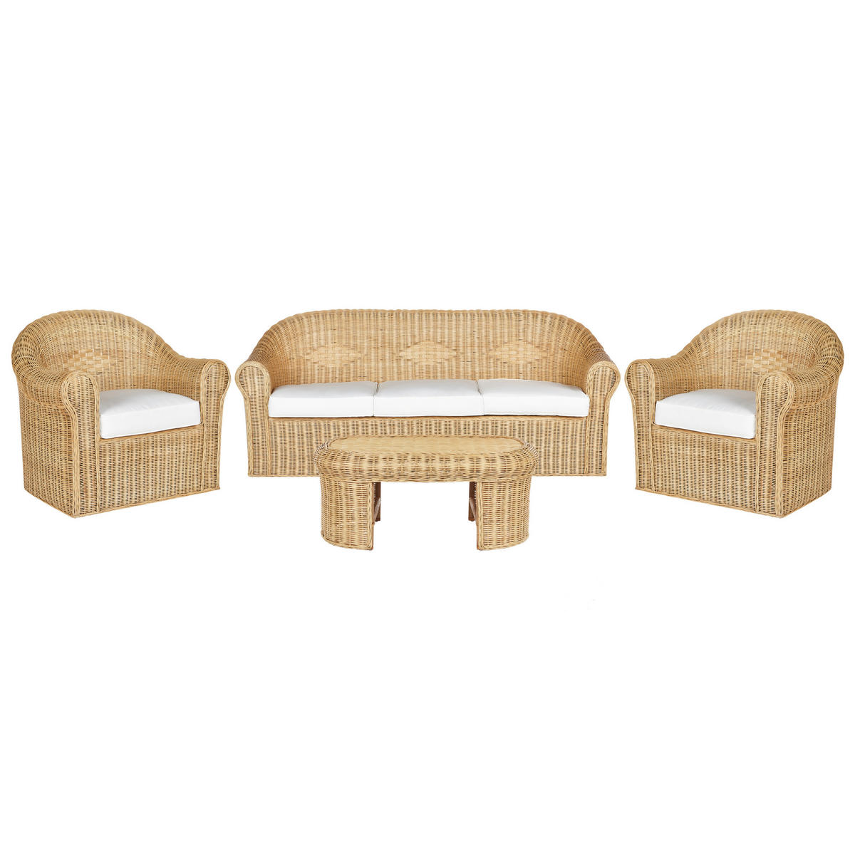 LOUNGE SET 5-Sitzer Rattan naturfarben Auflagen weiß Fracasti - Naturfarben, Naturmaterialen - Beliani