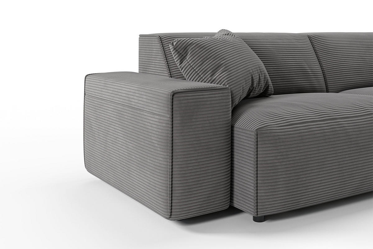 SOFA RANI Grau Cord - Dunkelgrau/Schwarz, Kunststoff/Textil (256/71/101cm) - KAWOLA