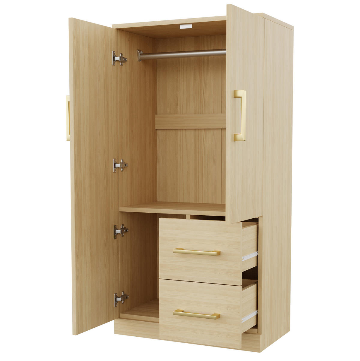 KLEIDERSCHRANK 70/40/135 cm mit 2 Drehtüren und 2 Schubladen in Holzfarbe - Naturfarben, Holz (70/135/40cm) - BEAOK