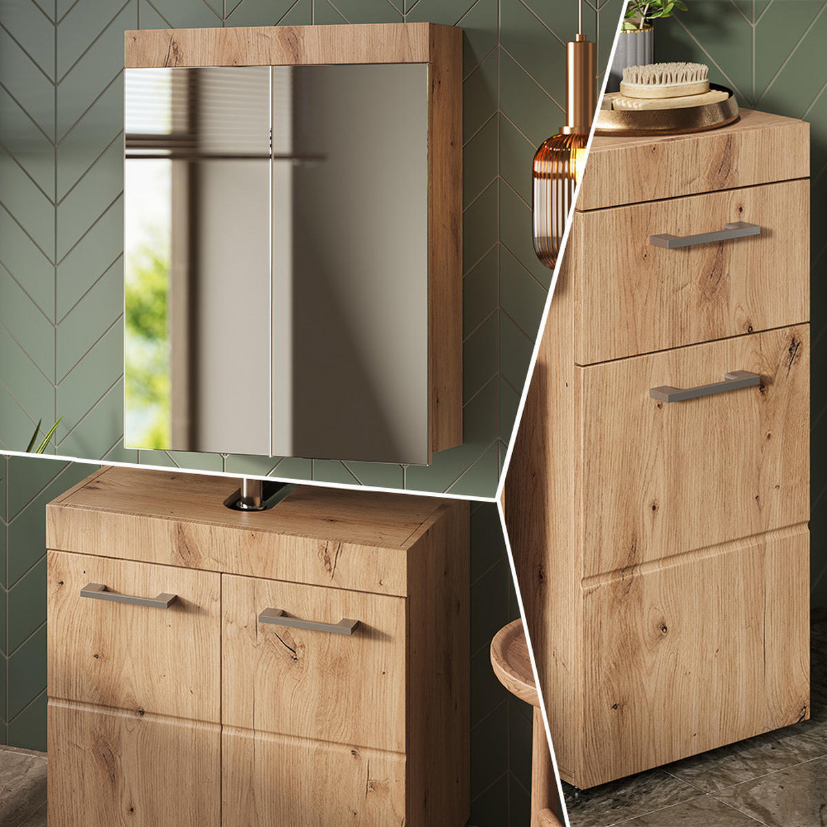 SADA NÁBYTKU DO KOUPELNY Luna Dub Wotan - dub Wotan, kompozitní dřevo (60/56/34cm) - Vicco