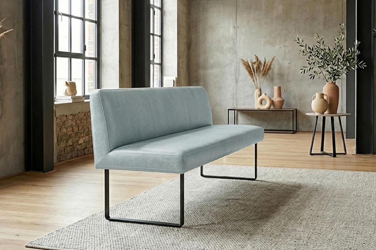 ESSZIMMERBANK ELEEN Hellblau Leder - Hellblau, Leder (243/85/69cm) - KAWOLA