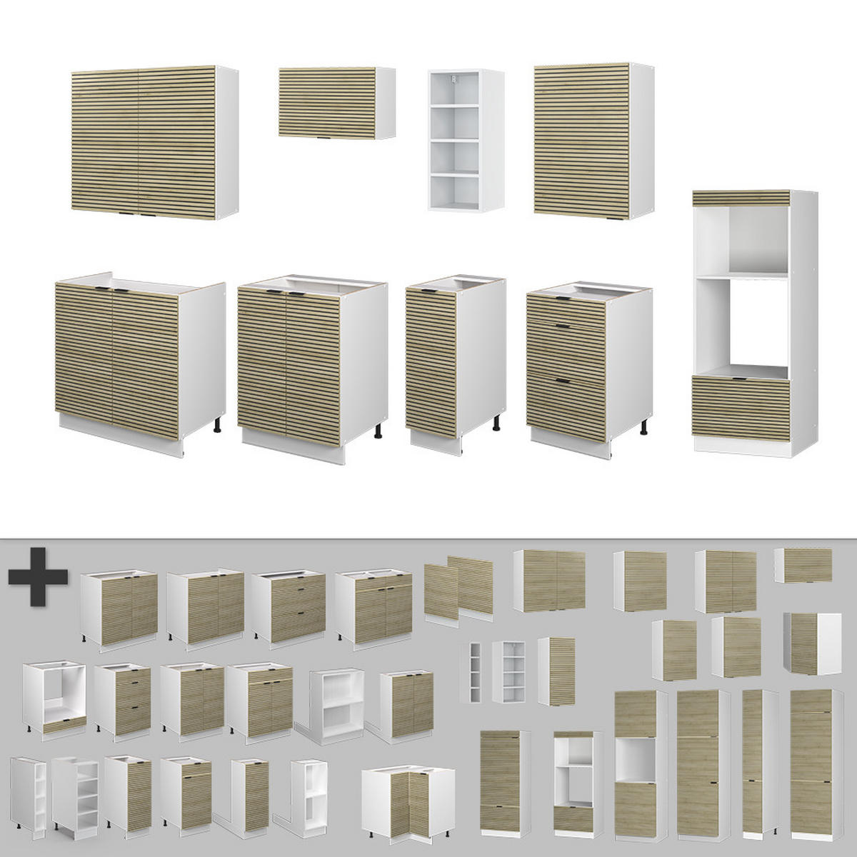 KÜCHENZEILE Fame-Line Eiche Paneel/Weiß 280 cm ohne Arbeitsplatte - Hellbraun/Eichefarben, Holzwerkstoff (280/81.6/46cm) - Vicco