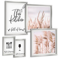 BILDER SET 5er Set - 50x50 cm & 20x30 cm & 40x60 cm Silberner Rahmen - Abstrakte Blattmalerei - Silberfarben, Kunststoff (40/60cm) - TULUP