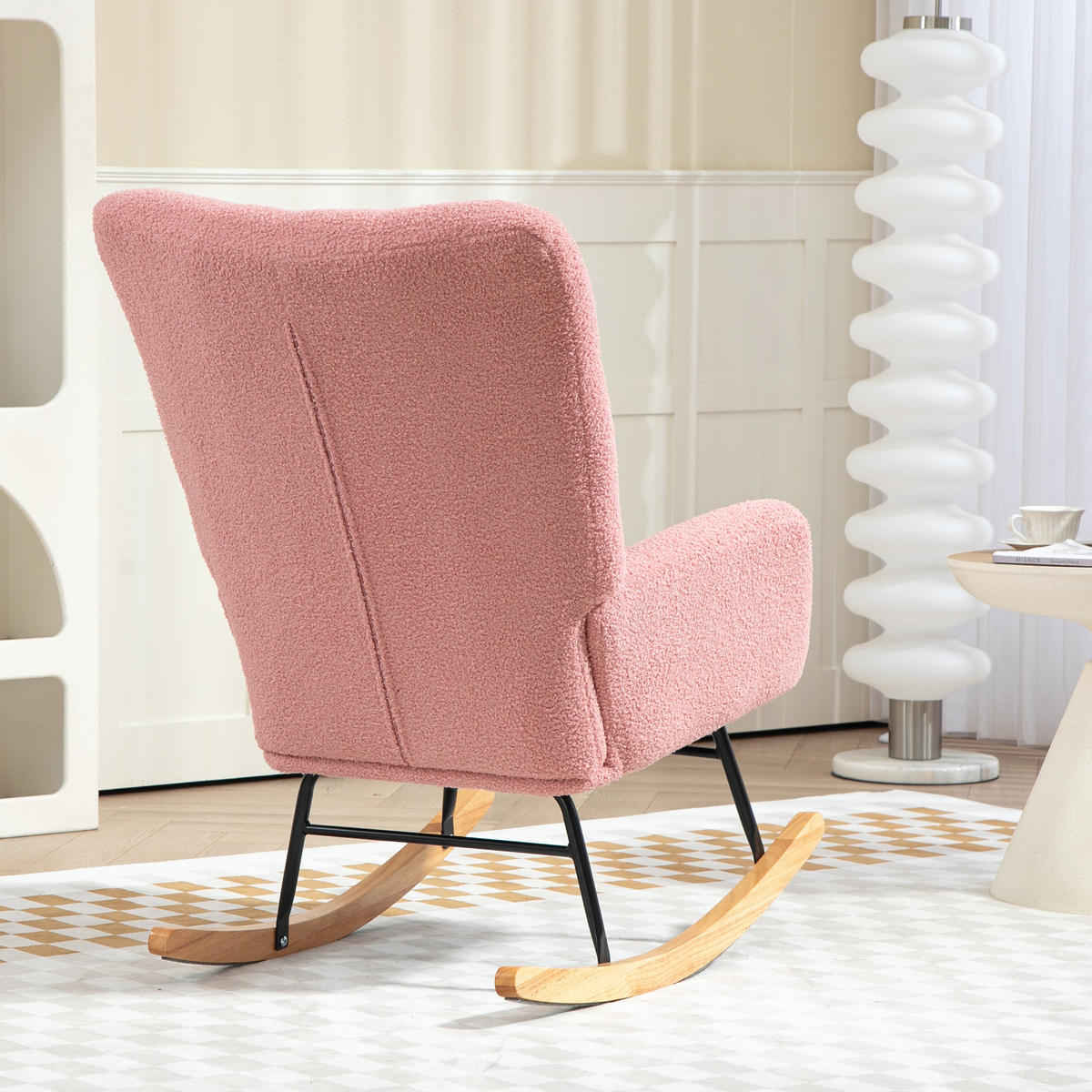 SCHAUKELSTUHL, Schaukelsessel mit Armlehne, Teddysamt-Optik, Rosa - Rosa, Textil (70/100/94cm) - HOMCOM