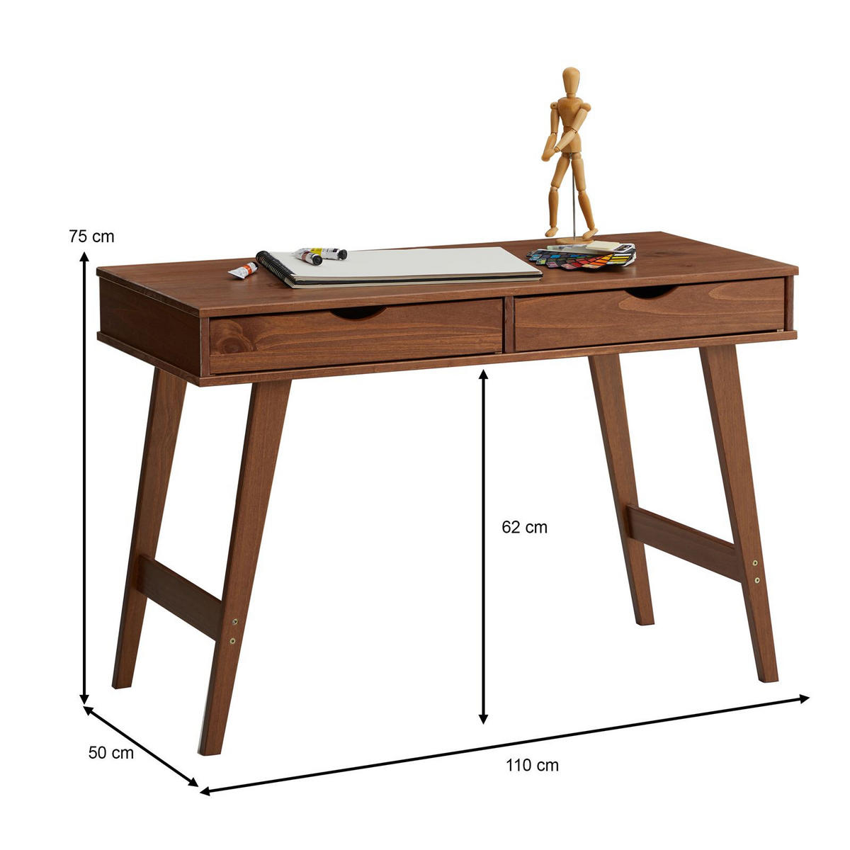SCHREIBTISCH MILO - Kastanienfarben, Holz (50/110/75cm) - IDIMEX