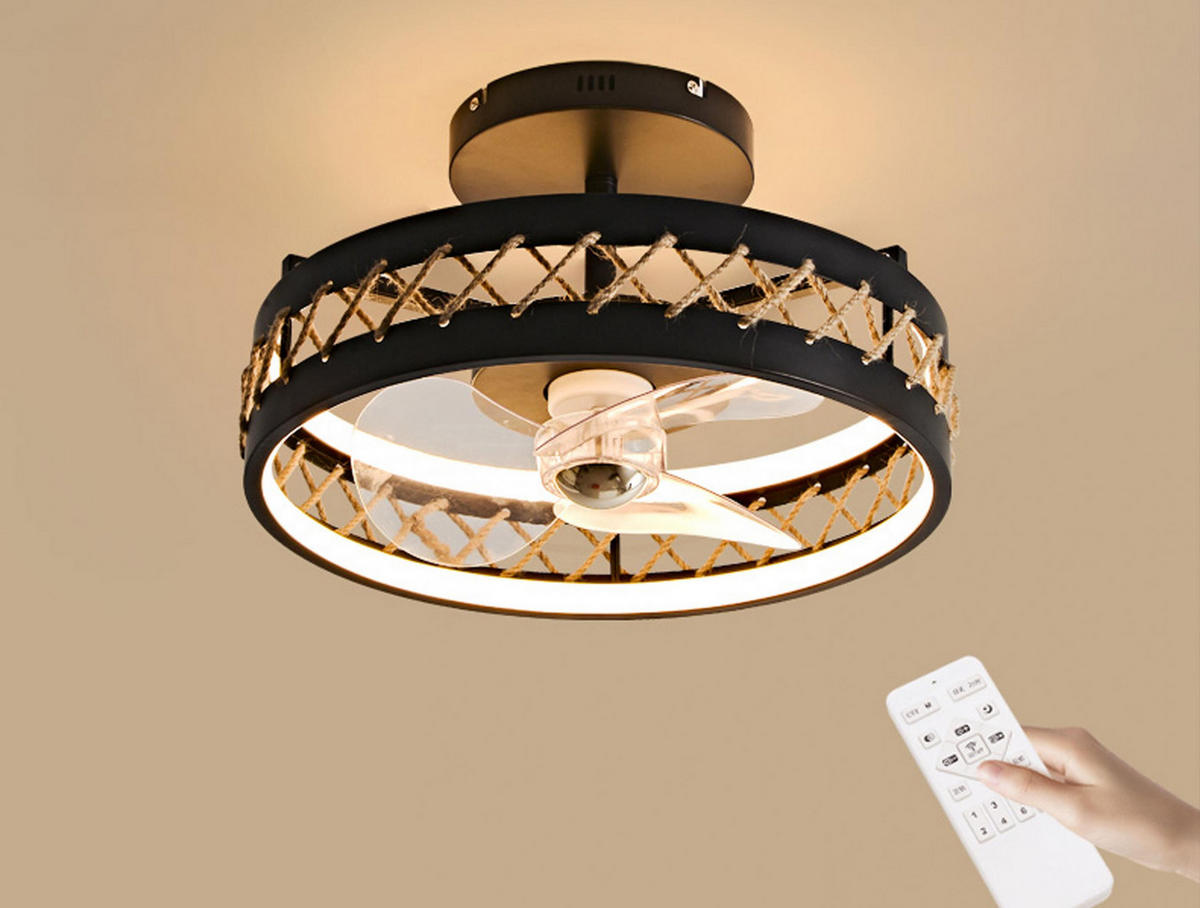 LED-DECKENLAMPE Schwarz mit integriertem Ventilator 65 W - Schwarz, Kunststoff (50/50/14cm) - Purline