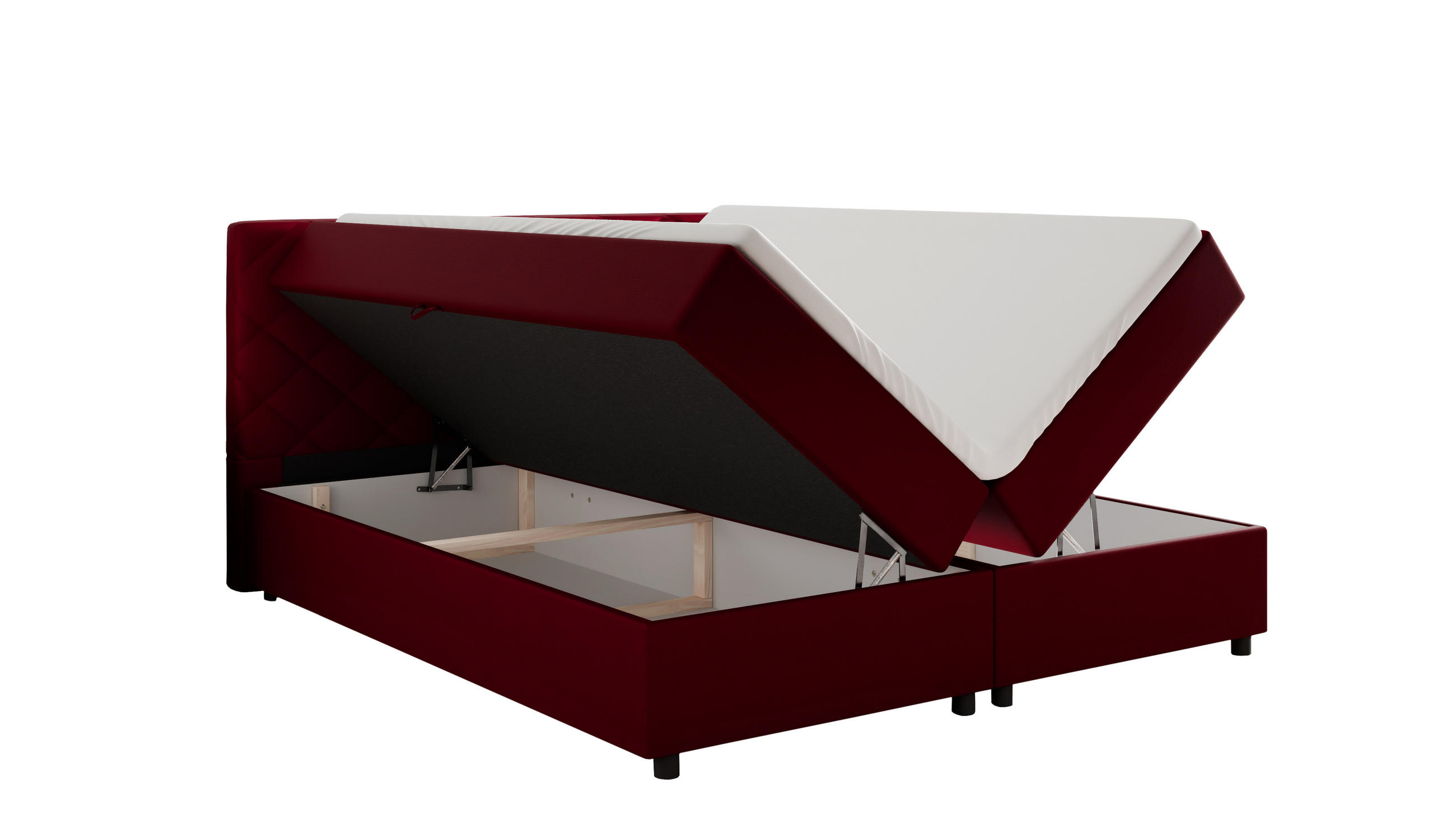 BOXBETT Diamaro 180x200 cm mit Bettkasten und Topper - Rot - Rot, Holz (180/200cm) - Panda Möbel