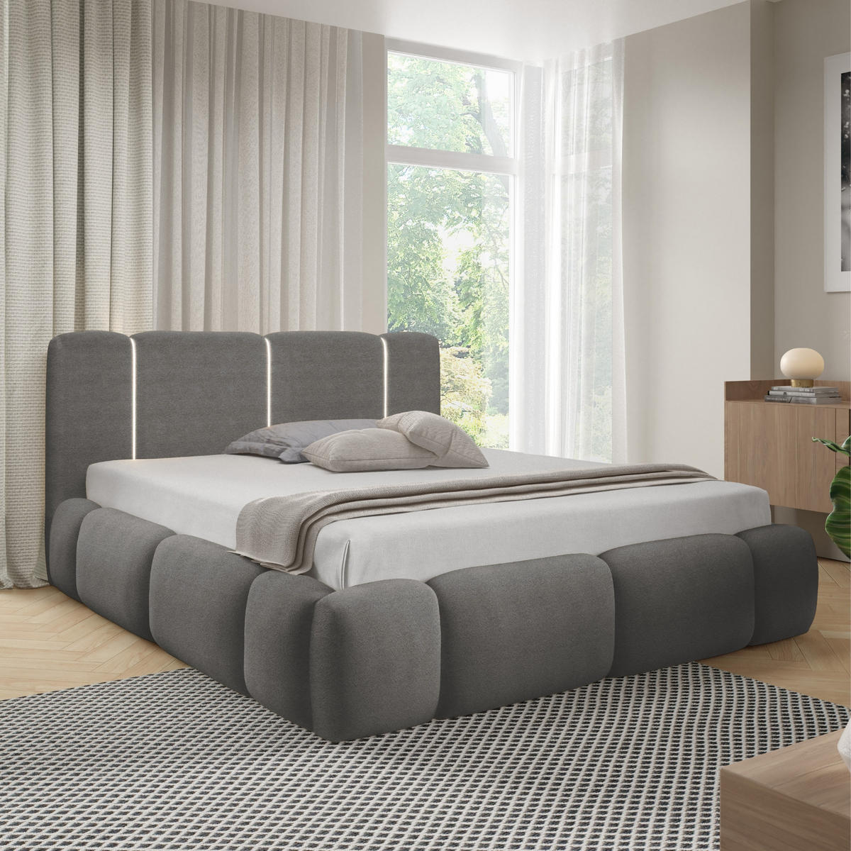 POLSTERBETT mit Stauraum und LED-Beleuchtung 120x200 cm in Grau - Grau, Metall (120/200cm) - Home Collective