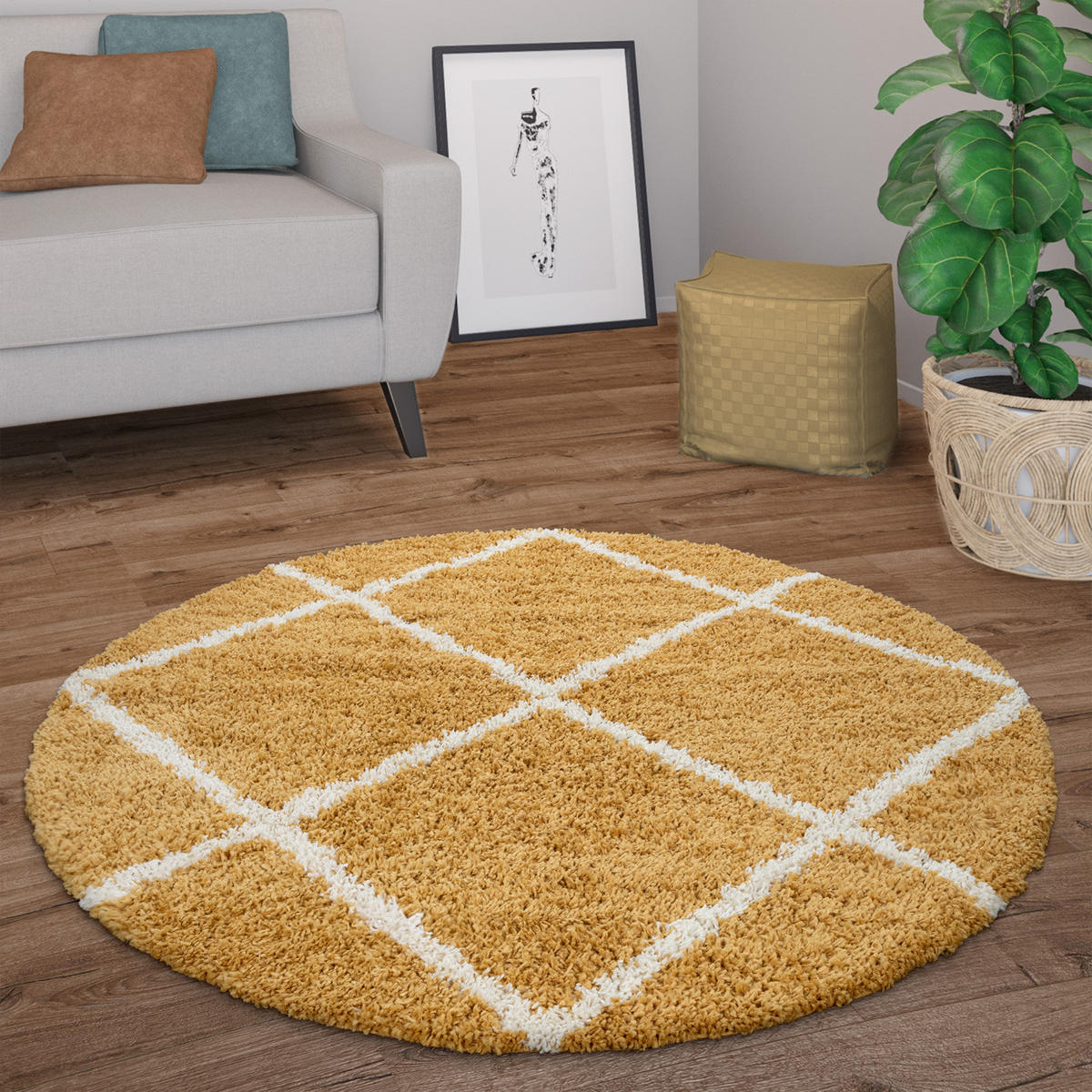 HOCHFLORTEPPICH 120/120 cm Kalmar 441 - Gelb, Textil (120/120cm) - Paco Home