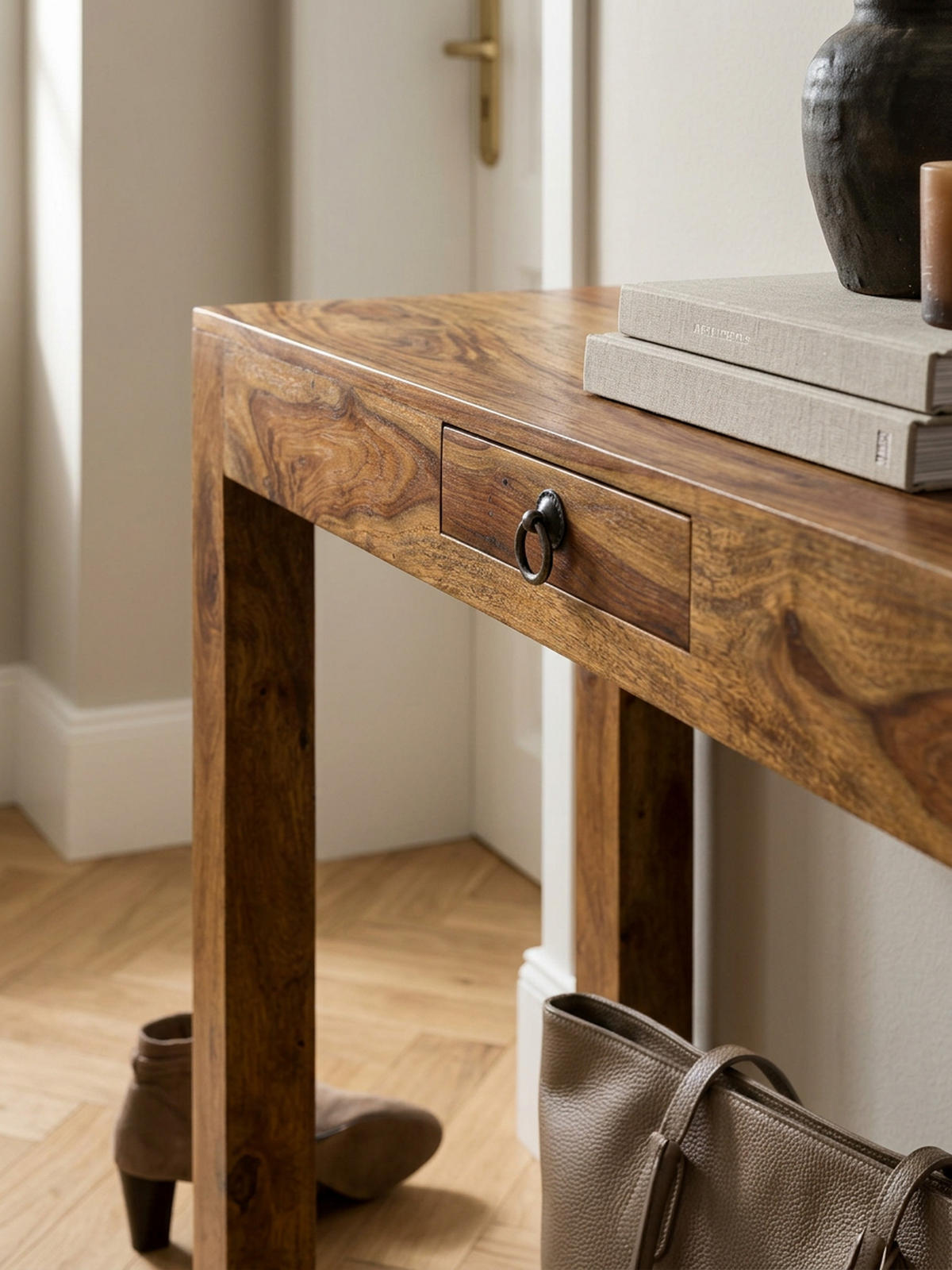 KONSOLENTISCH Akazienholz Schublade Landhausstil NAKO, Braun 120x40x70 cm - Braun, Holz/Metall (40/120/70cm) - KADIMA DESIGN