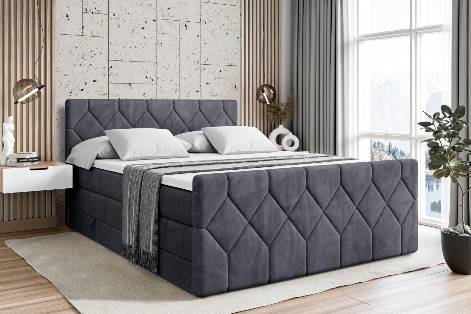 Thumbnail - Altdecor Boxspringbett, Dunkelgrau, Holzwerkstoff, Höhe ca. 40 cm, 180x200 cm, Schlafzimmer, Betten, Boxspringbetten