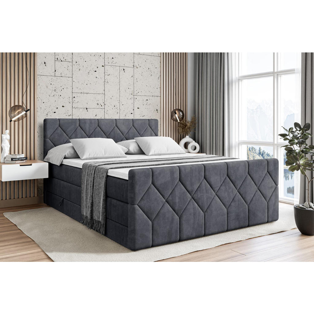 Thumbnail - Altdecor Boxspringbett, Dunkelgrau, Holzwerkstoff, Höhe ca. 40 cm, 200x200 cm, Schlafzimmer, Betten, Boxspringbetten