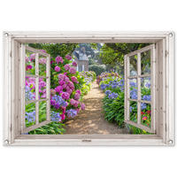 ZAHRADNÍ PLAKÁT Hortenzie - Průhledné - Květiny - Léto - Fialová - Cesta 90x60 cm - zelená barva, plast (90/60/0.2cm) - OnlyWow