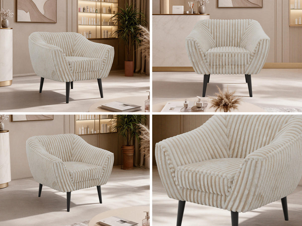 SESSEL PIRS - Beige Cord - Schwarze Beine - Beige/Creme, Holzwerkstoff/Textil (80/75/74cm) - MKS