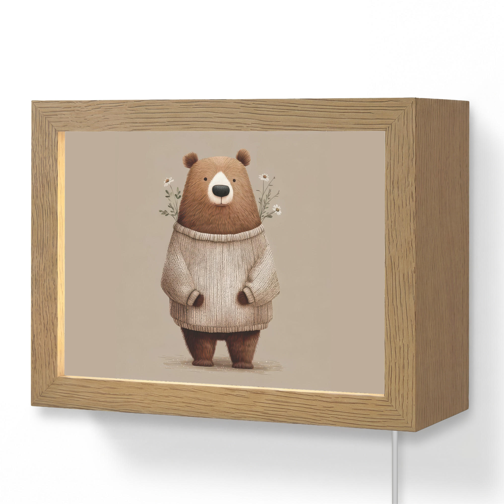 OnlyWow NÁSTĚNNÁ LAMPA Medvěd - Bílé květy - Cosy 20x15 cm