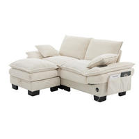 2-SITZER-SOFA DE-33749 mit Hocker und USB-C Beige - Beige, Metall (190/84/132cm) - ComfortXL