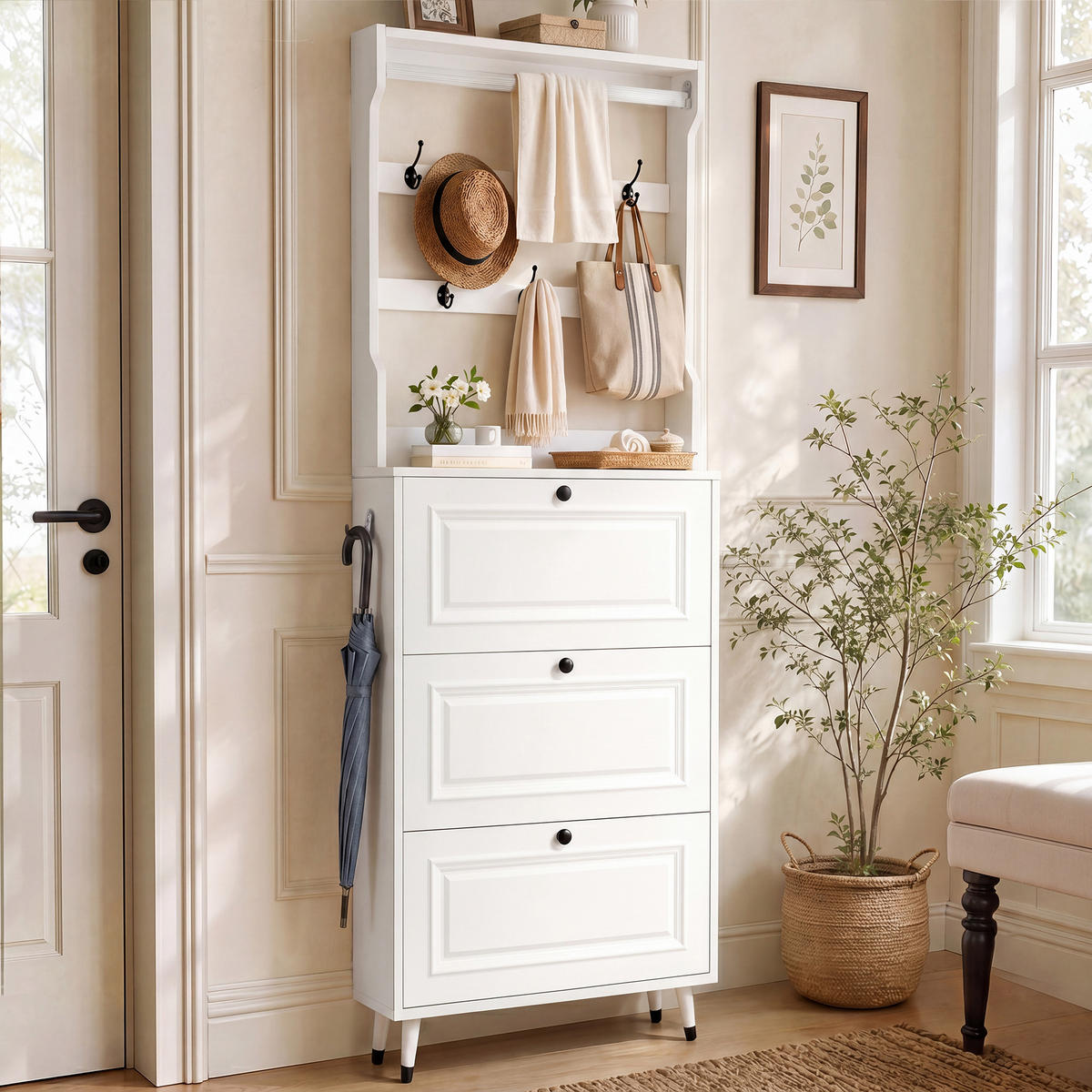 GARDEROBE mit Schuhschrank, Haken und Stauraum für den Eingangsbereich - Weiß, Holzwerkstoff (17/180/66cm) - Korfee