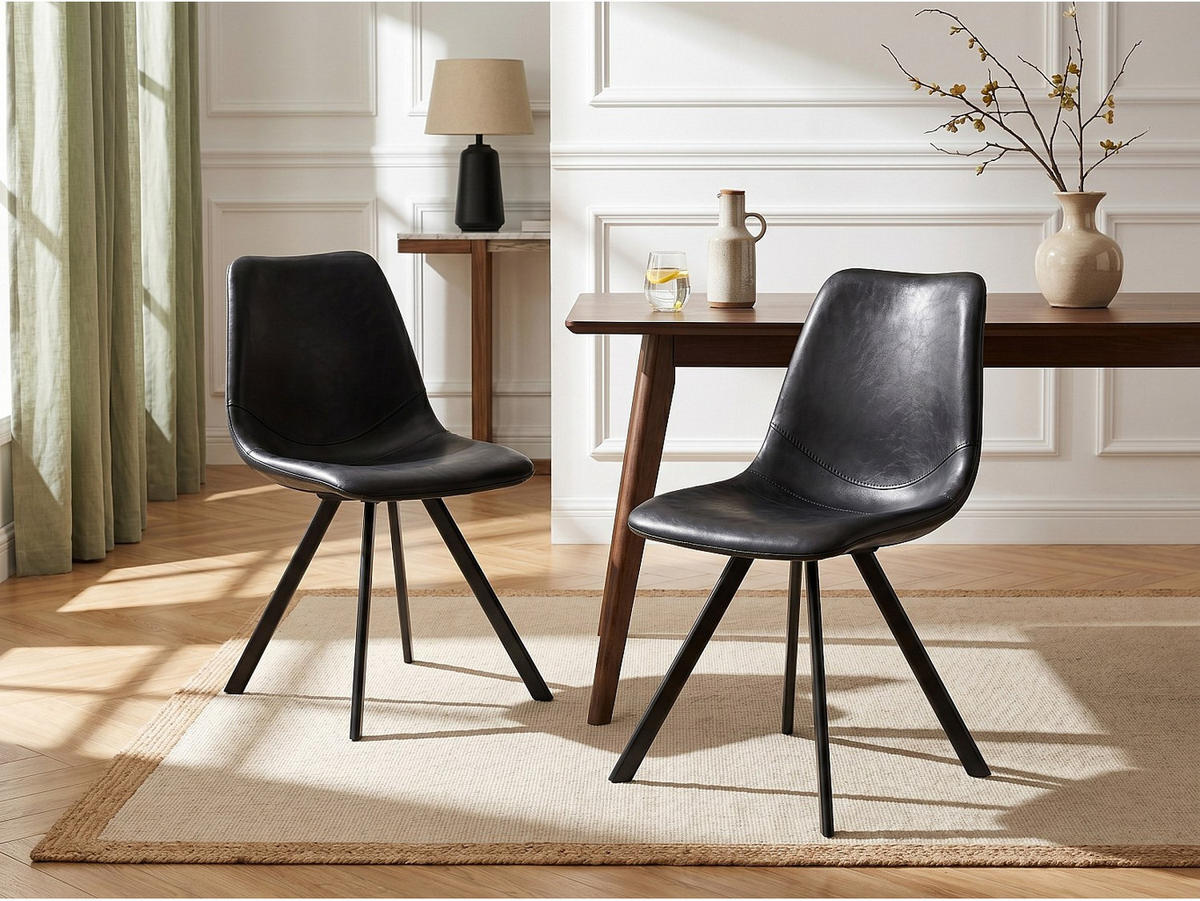 STUHL - 44 cm x 59.5 cm - Kunstleder - Schwarz - LUBINE - Schwarz, Leder (44/83.5/59.5cm) - Vente-Unique