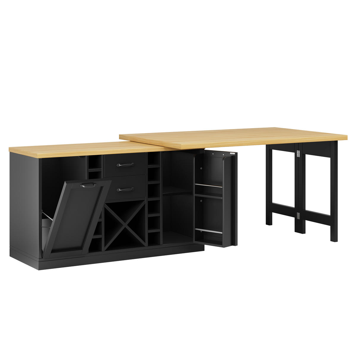 BARTISCH ausziehbar 120-223/40/73,8 cm mit Weinregal DE-39753 Schwarz - Schwarz, Holzwerkstoff (40/120/73.8cm) - ComfortXL