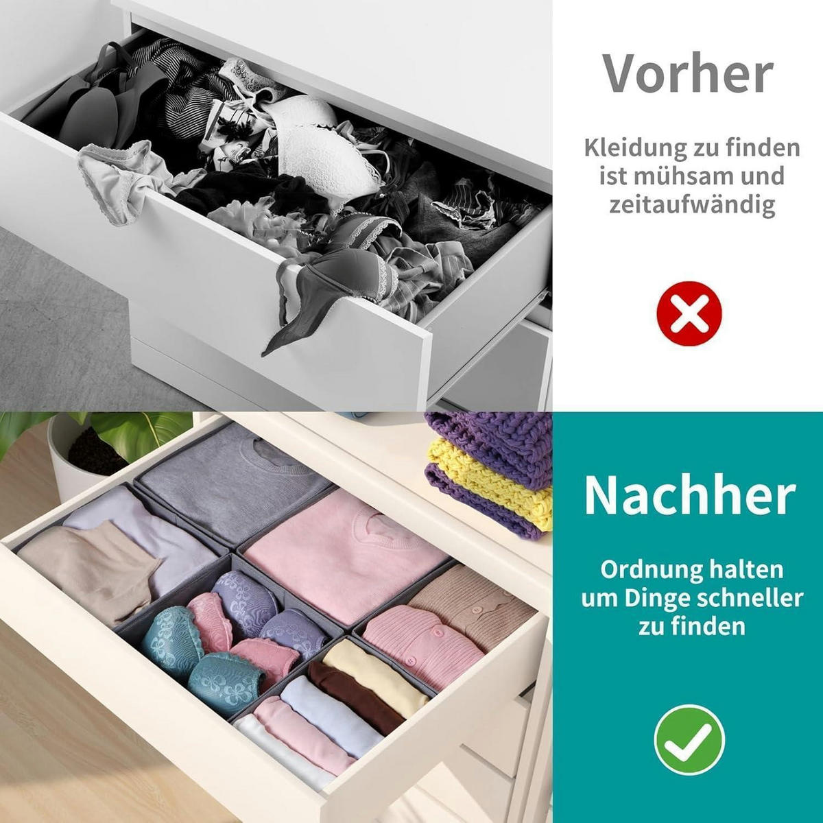 SCHUBLADEN Organizer 8er Set für PAX Kleiderschrank 100x58 cm Grau - Multicolor, Textil (26/11/32cm)