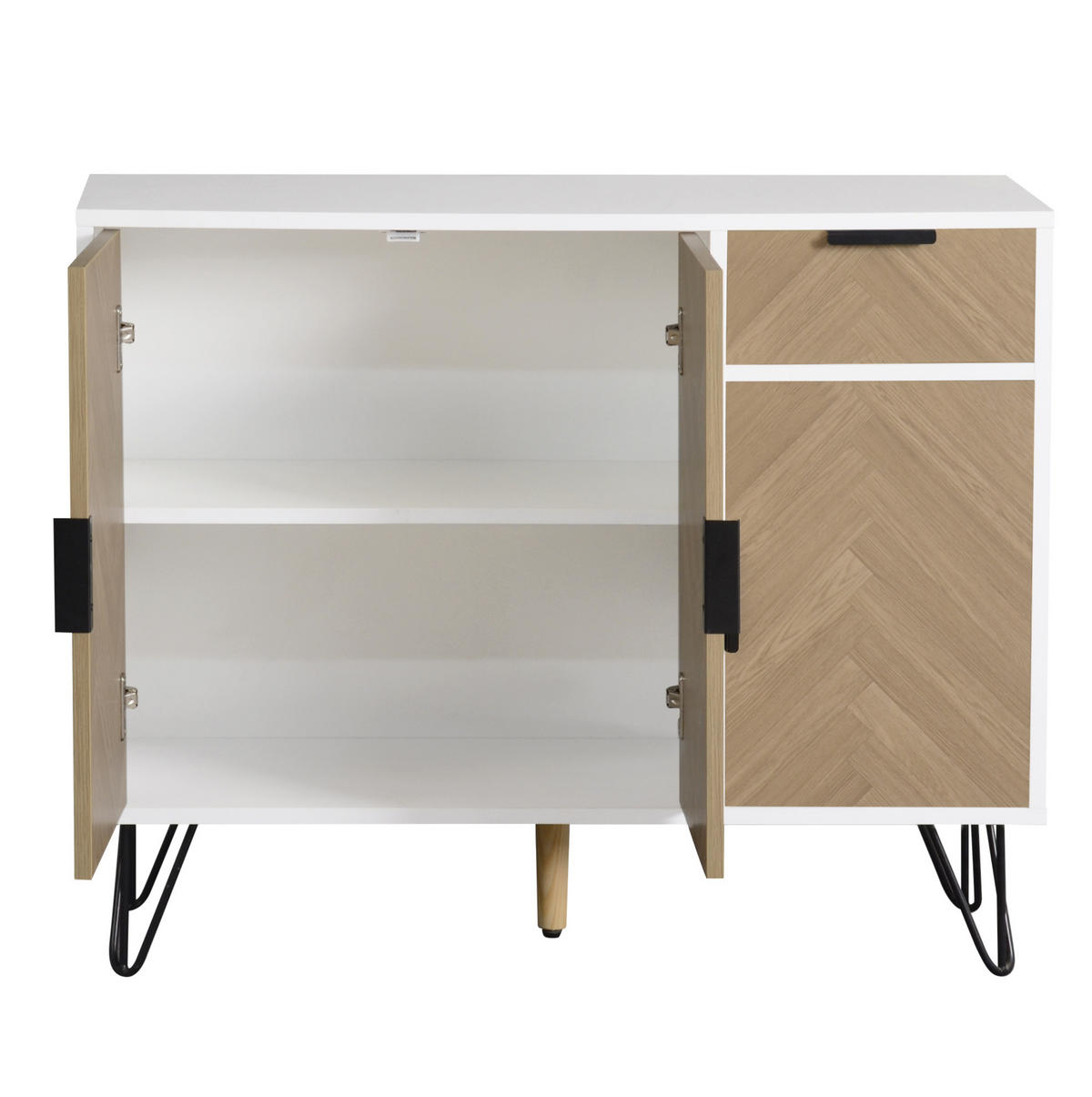SIDEBOARD 90/30/71,5 cm weiß/Holzoptik aus MDF-Holzwerkstoff mit Stauraum - Weiß, Holzwerkstoff (90/71.5/30cm) - OKWISH