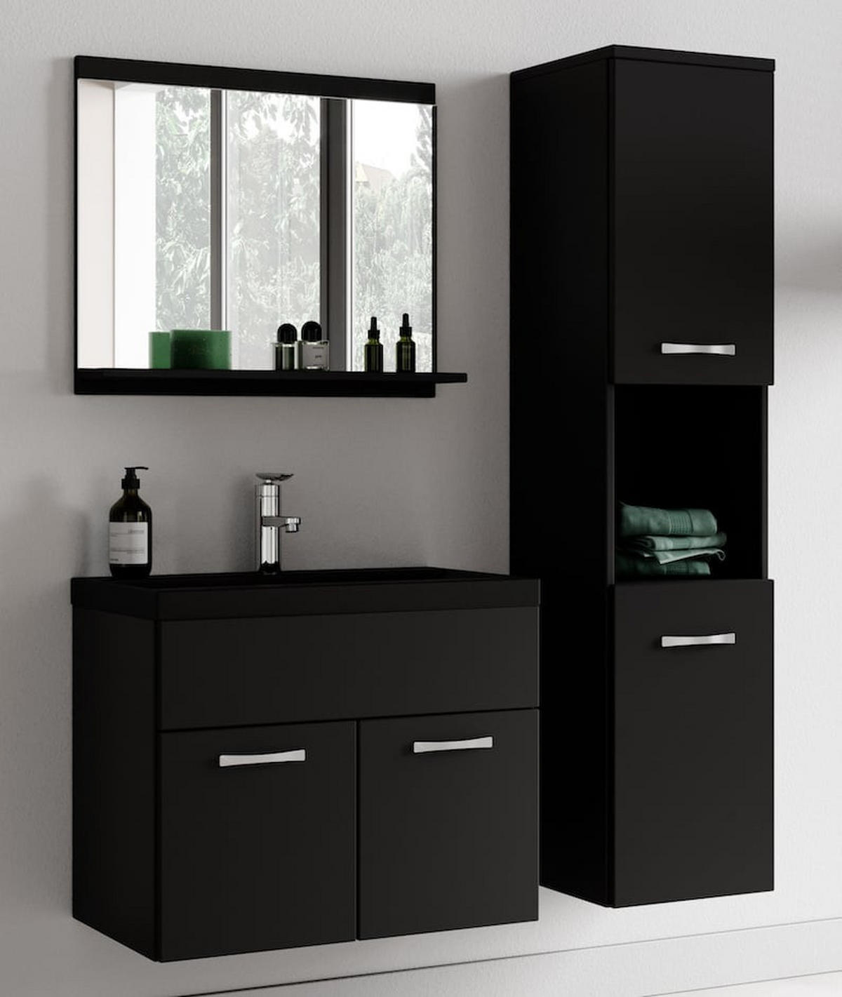 BADMÖBEL-SET Montreal 4 Teile Schwarz Matt - Schwarze Waschbecken - 60 x 35 x 51 cm - Schwarz, Holz (60/51/35cm) - Badplaats