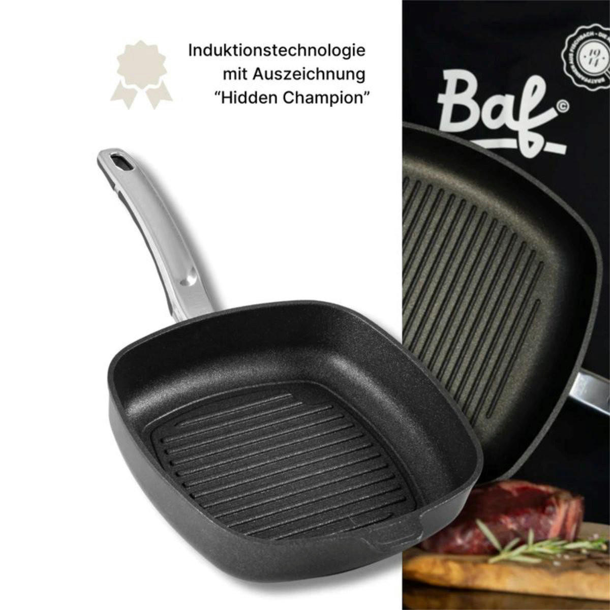 VIERECKGRILLPFANNE 28x28 cm GIGANT Newline für alle Herdarten - Schwarz, Metall (28/28/4.5cm) - BAF