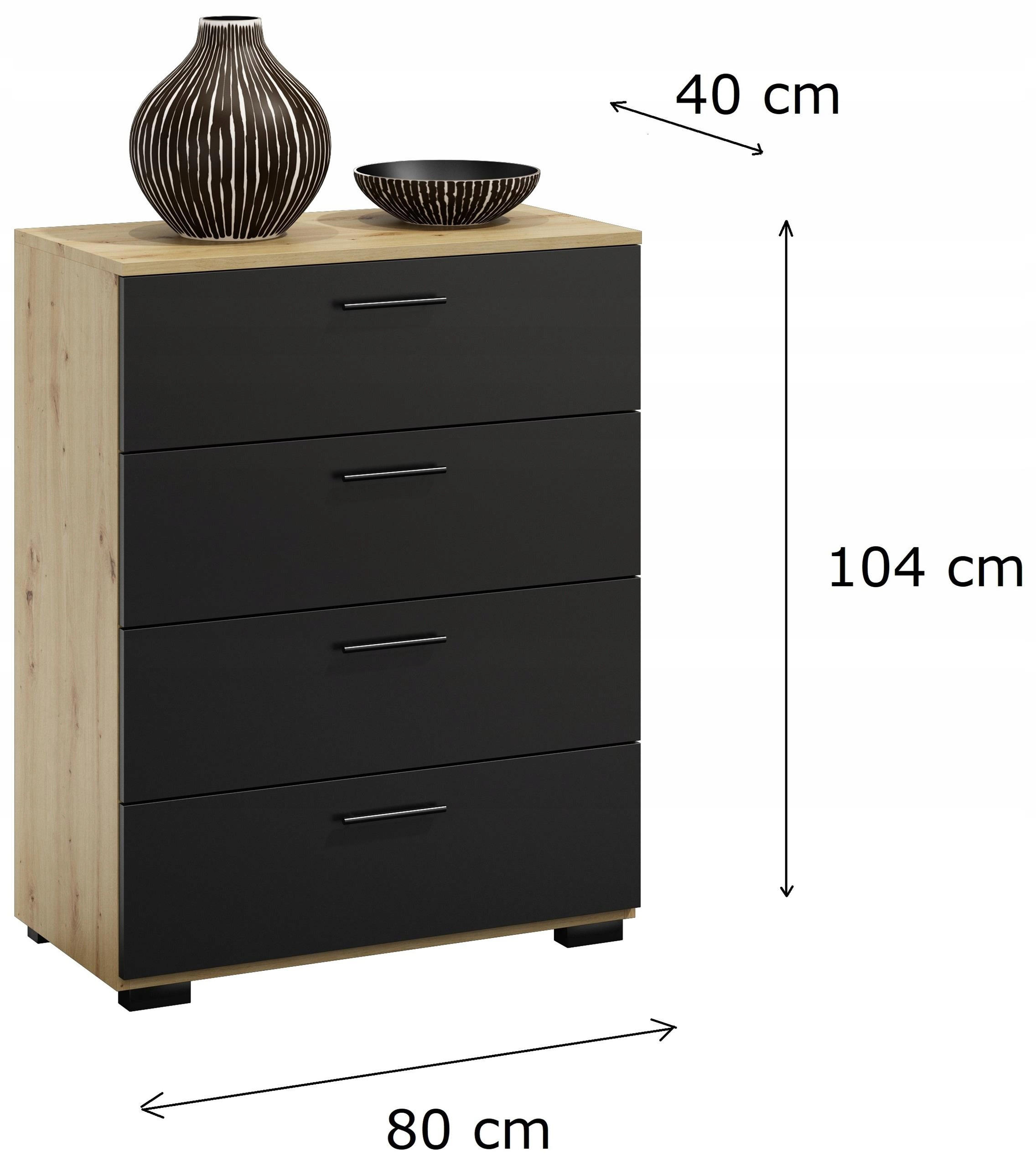 KOMMODE Roma Artisan Eiche-Schwarz 80/40/104 cm - Multicolor, Holzwerkstoff (80/104/40cm) - Matkam Möbel