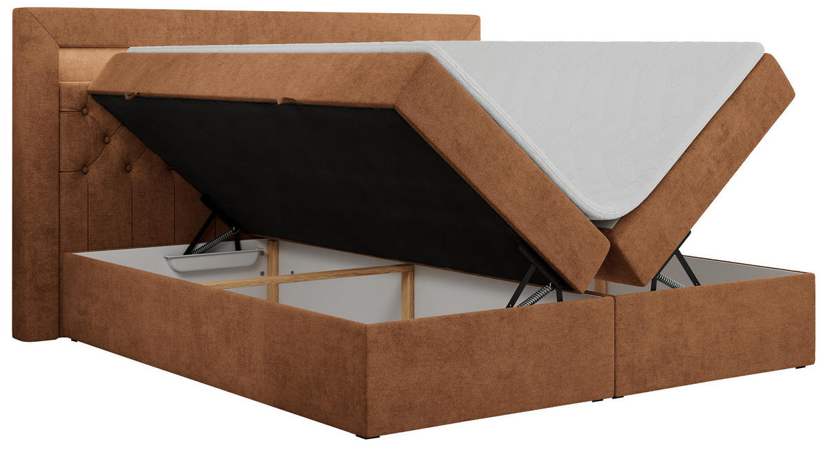 BOXBETT GOLD-6 LED 140/200 Orange Struktur - H3 - Orange, Holz/Textil (140/200cm) - MKS
