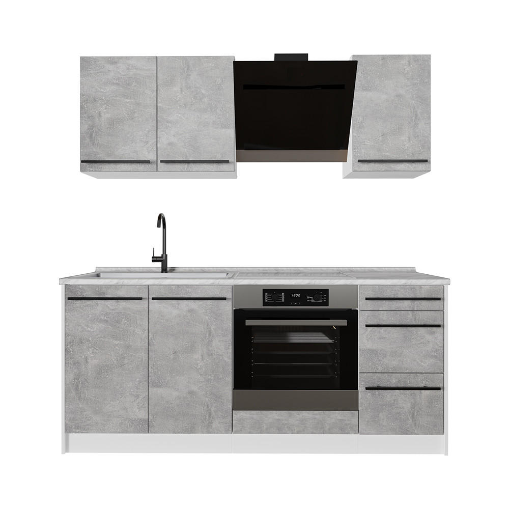 SAMOSTATNÁ KUCHYŇA R-Line, betón/biely, 180 cm, AP Marble - sivá/biela, kompozitné drevo (180/206.8/60cm) - Vicco