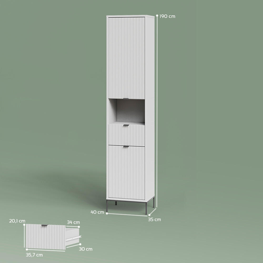 Thumbnail - Livinity® Badschrank, Weiß, Holzwerkstoff, Rechteckig, 40x190x35 cm, Badezimmer, Badezimmerschränke, Hochschränke