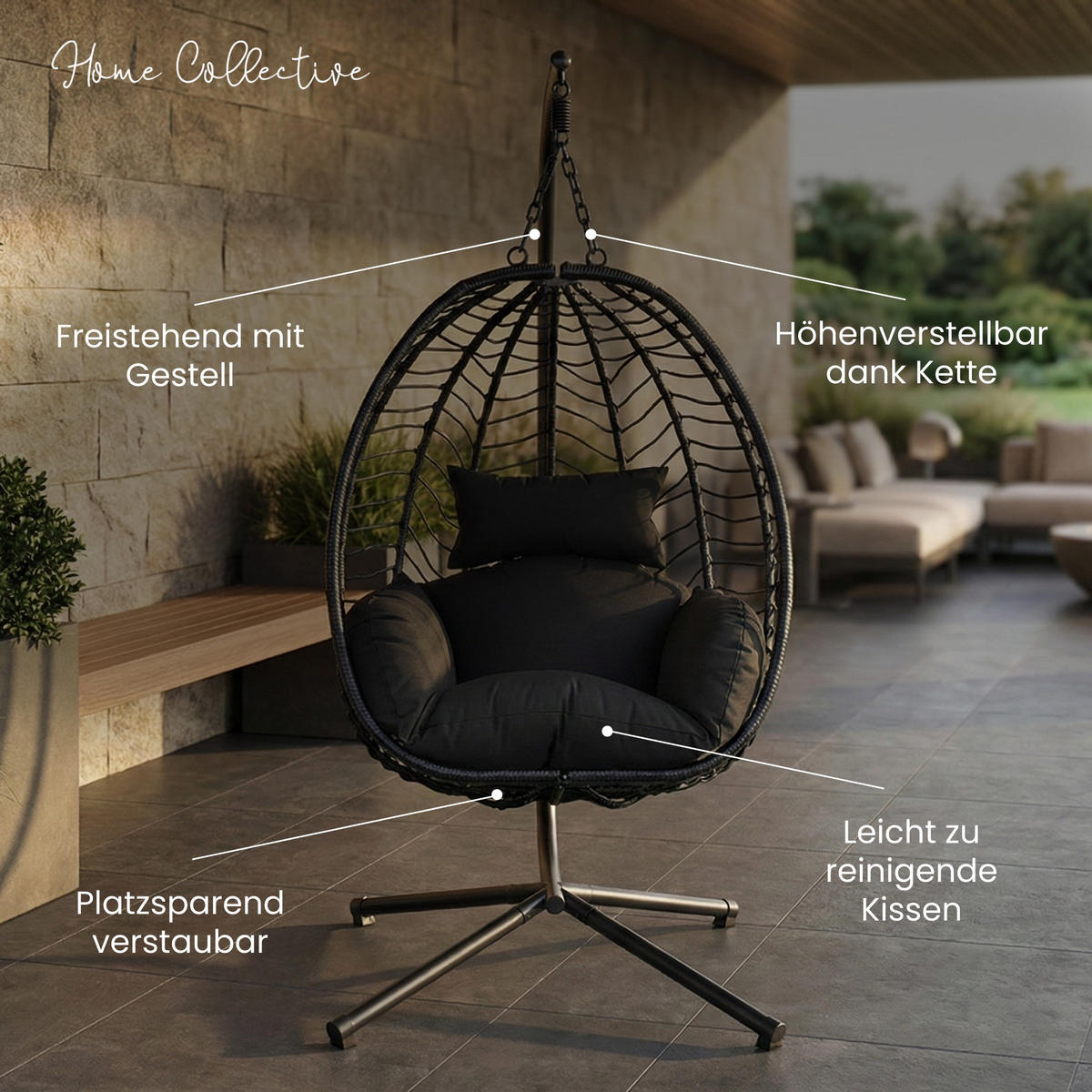 HÄNGESESSEL in Schwarz - Schwarz, Metall (92/197/104cm) - Home Collective