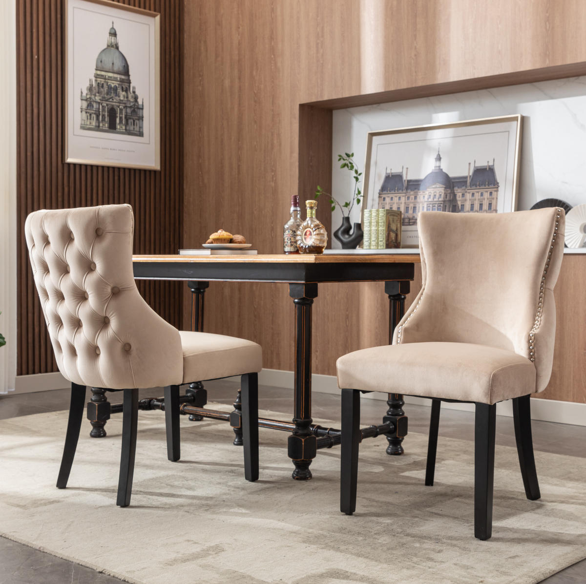 STUHL Esszimmer mit Rückenlehne 50 x 41 x 91 cm Samt Beige 2er-Set - Beige, Metall (41/91/50cm) - Meubliv