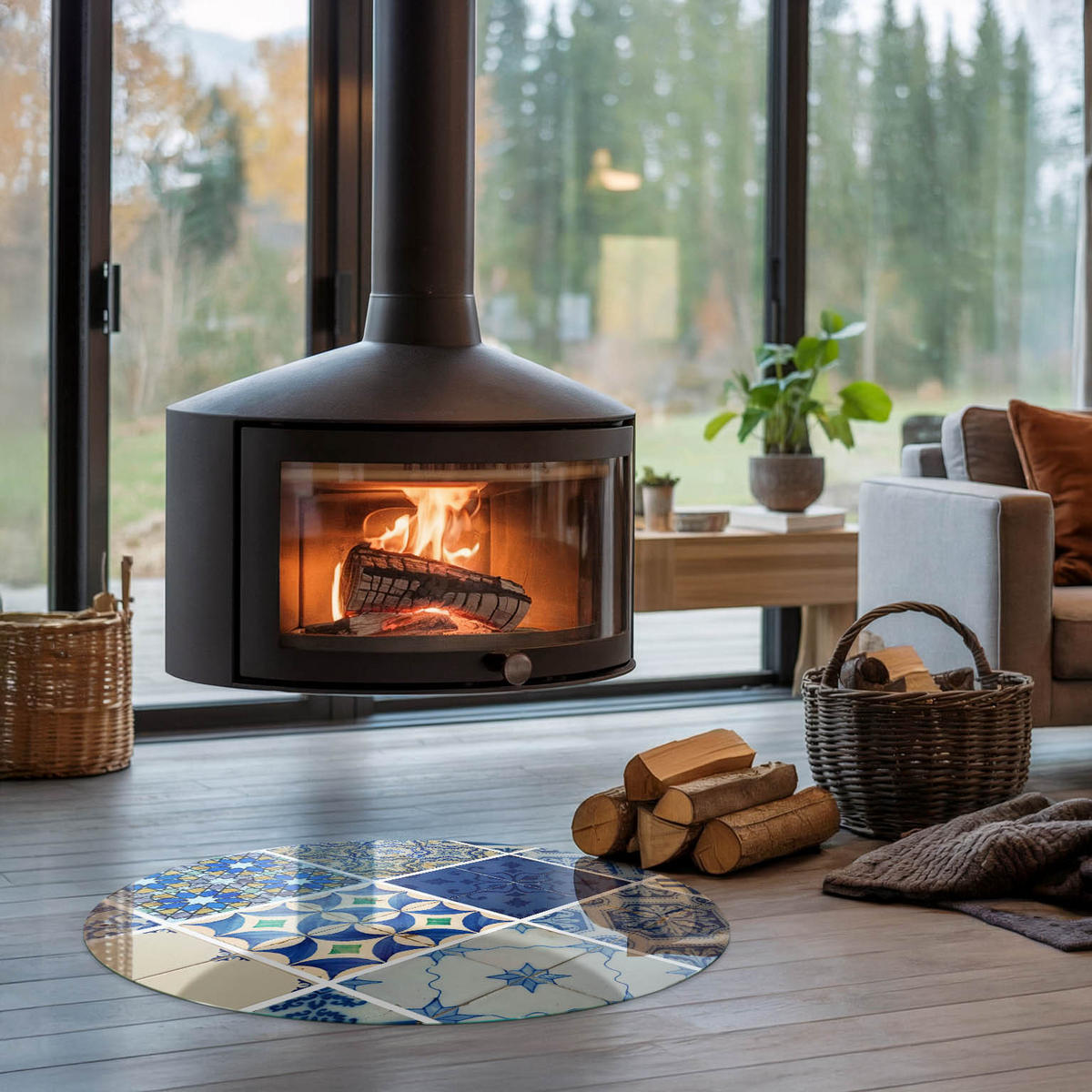 GLASPLATTE für Kamin Ø 80 cm - Blau, Glas (80/80/0.4cm) - TULUP