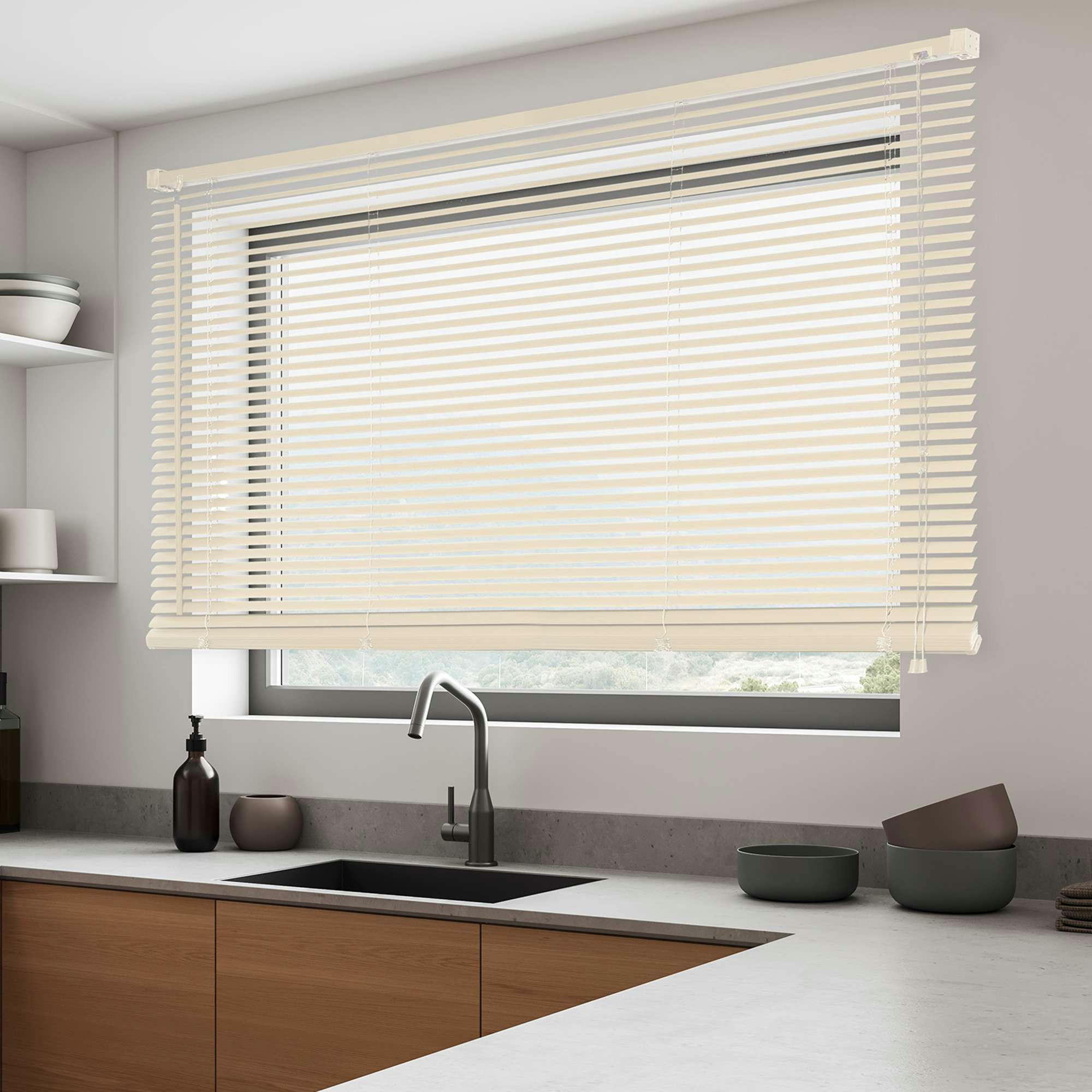 JALOUSIEN vinyl venetianische mit Beige Zugschnur 45x130 - Beige, Kunststoff (45/130cm) - STORESDECO