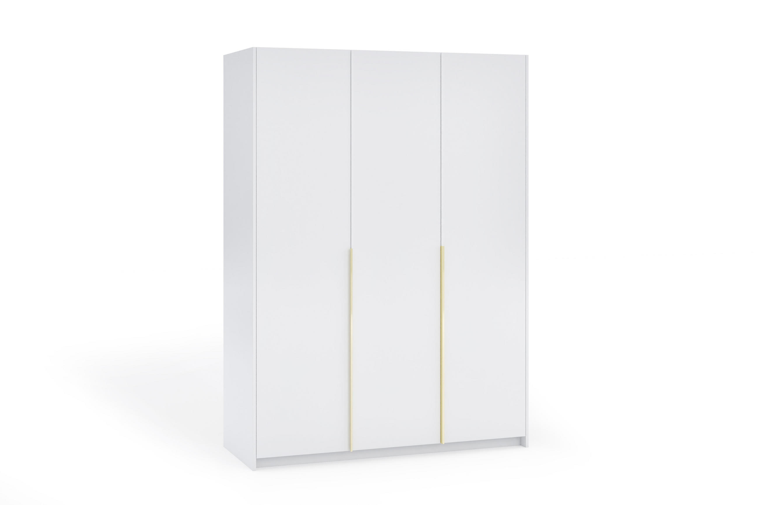 DREHTÜRENSCHRANK Apollonia ohne Spiegel 150x204cm 3-türig, weiß, goldene Griffe - Goldfarben/Weiß, Kunststoff (58/205/150cm) - Margaret Hadas24