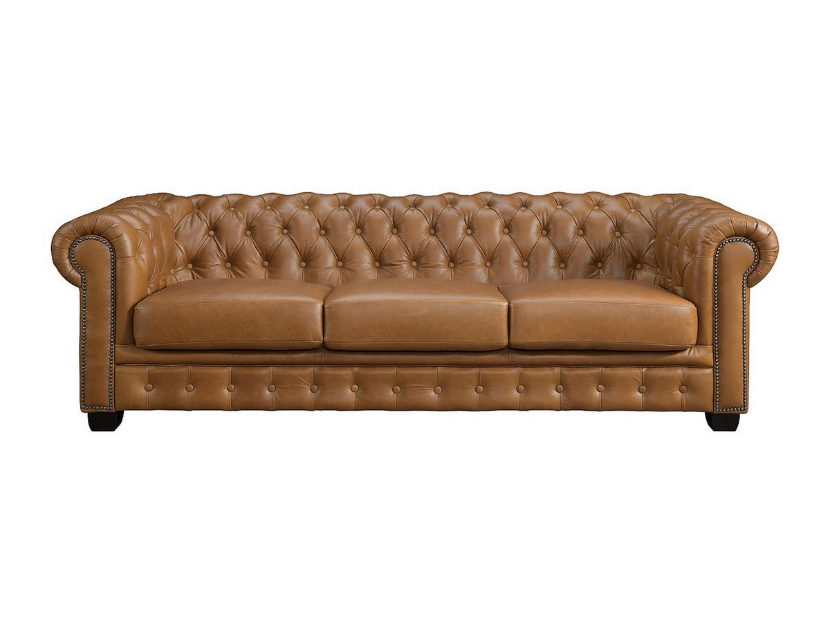 CHESTERFIELD Ledersofa 4-Sitzer - Büffelleder - Karamellbraun - BRENTON - Braun, Leder (240/73/99cm) - Vente-Unique
