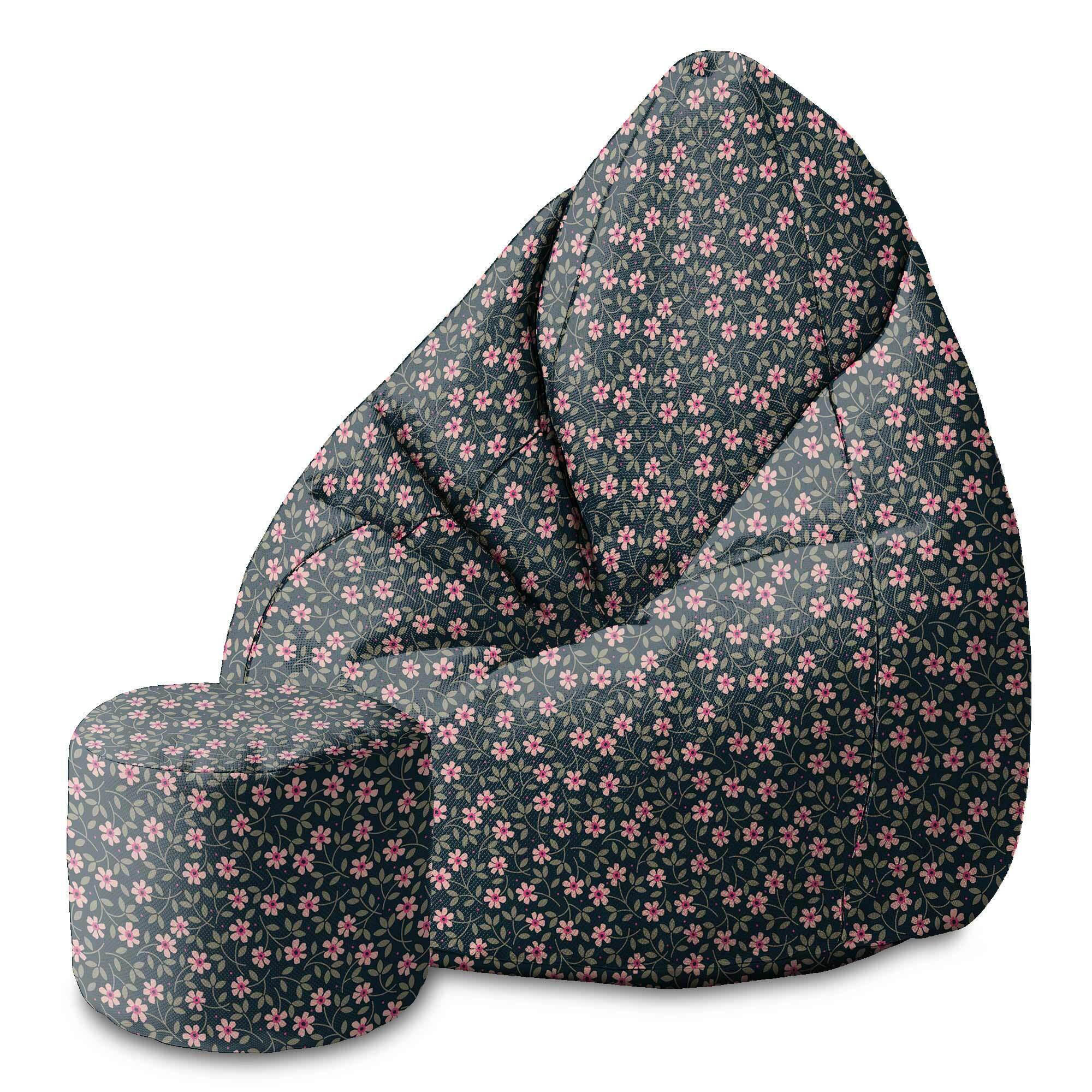 SITZSACK MIT FUßSTÜTZE Velvet 2-tlg Romantic Flowers M - Dunkelgrün, Textil (80/120/80cm) - Dreamroots