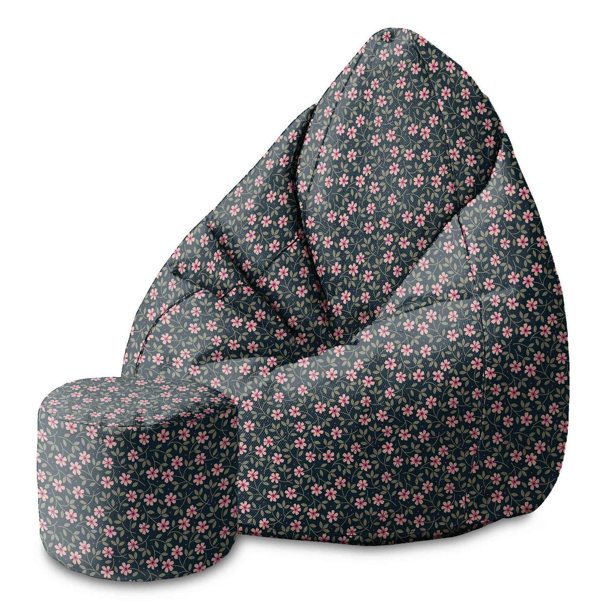 SITZSACK MIT FUßSTÜTZE Velvet 2-tlg Romantic Flowers M - Dunkelgrün, Textil (80/120/80cm) - Dreamroots
