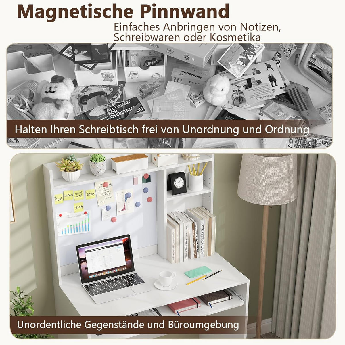 DATORBORD vitt - Vit, Träbaserade material (50/89/138cm) - COSTWAY