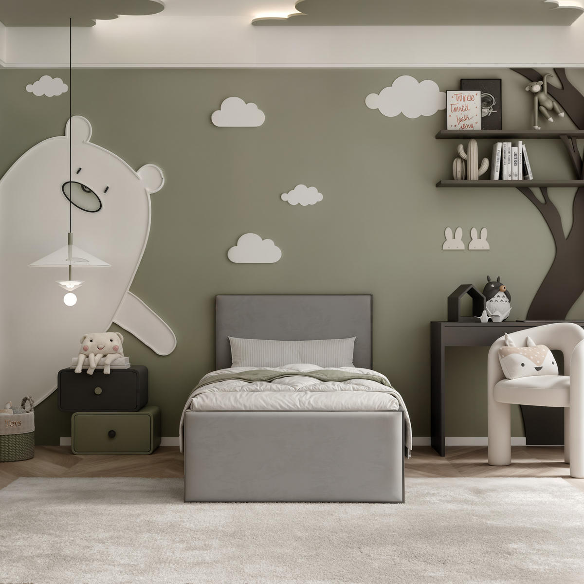 POLSTERBETT SASHI 90/200 cm Bettkasten, ohne Matratze, Schwarz / Grau - Grau, Holz/Holzwerkstoff (90/200cm) - Idohome