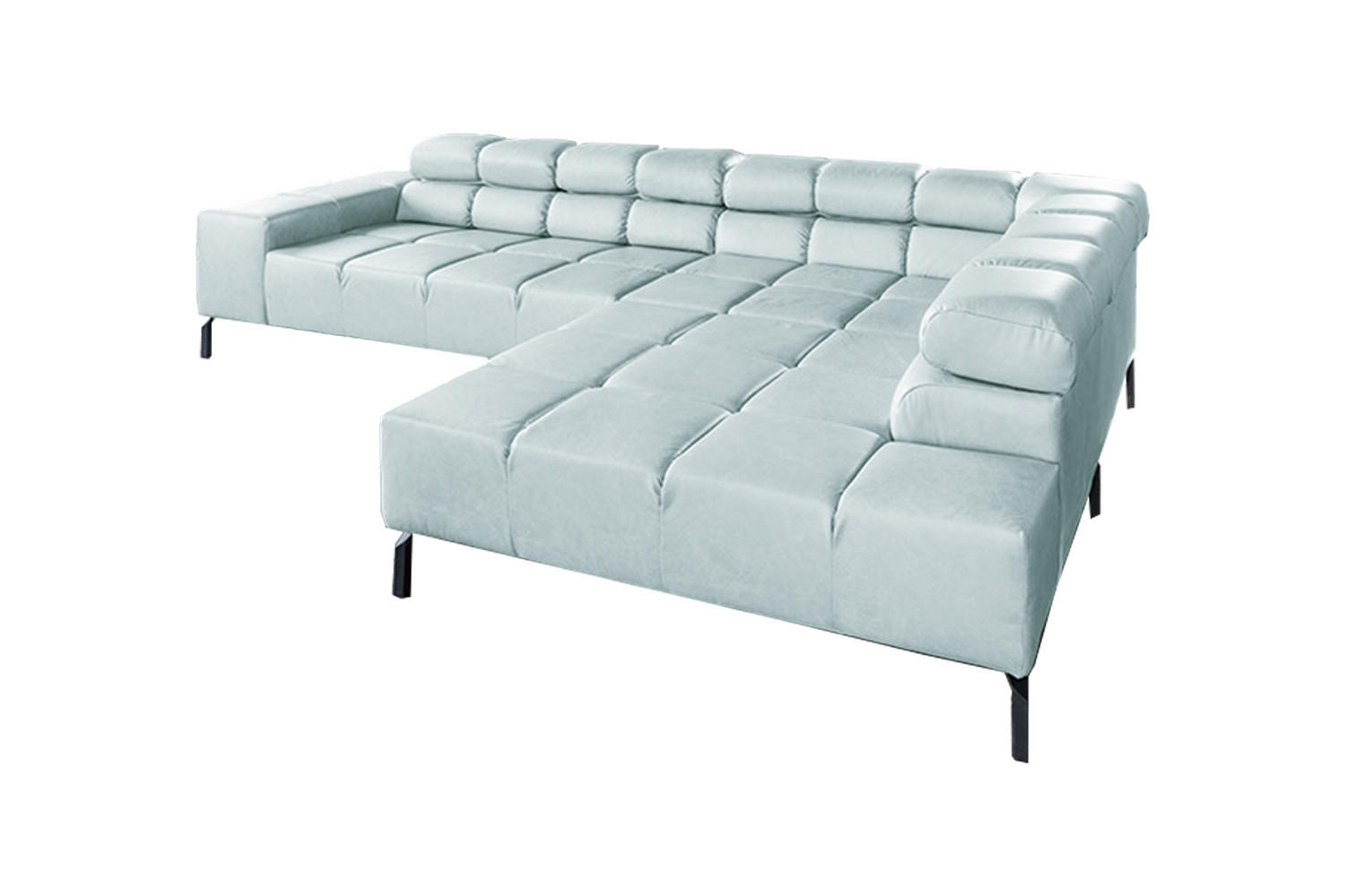 ECKSOFA NELSON Hellblau Leder Relaxfunktion - Schwarz/Hellblau, Leder/Metall (321/216cm) - KAWOLA