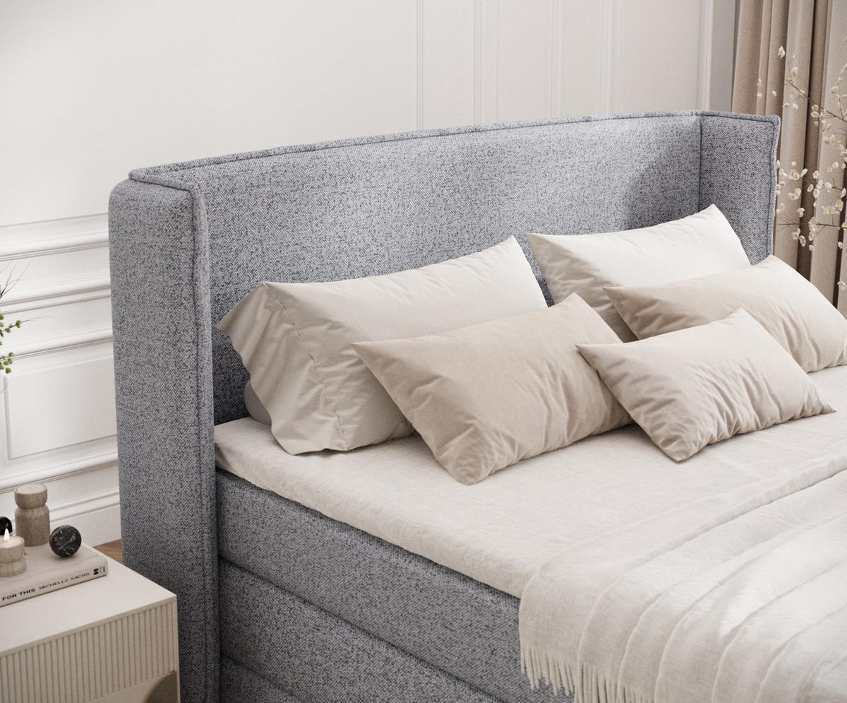 BOXSPRINGBETT Freeland Grau 160/200 cm mit Matratze und Topper - Schwarz/Grau, Holz/Holzwerkstoff (160/200cm) - Maison de Reve