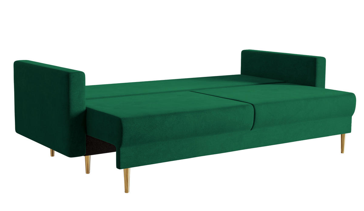 SCHLAFSOFA Valico Dunkelgrün hydrophober Samt - Dunkelgrün/Goldfarben, Textil/Metall (230/90/97cm) - Selsey